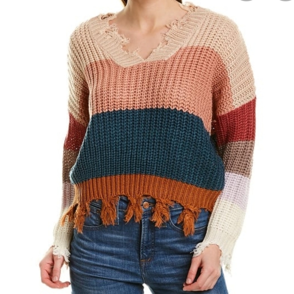On The Road striped fringed sweater